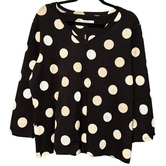 Chico’s The Perfect Tee 3/4 Sleeve Polka Dot Black Top Size 1X - Picture 4 of 11